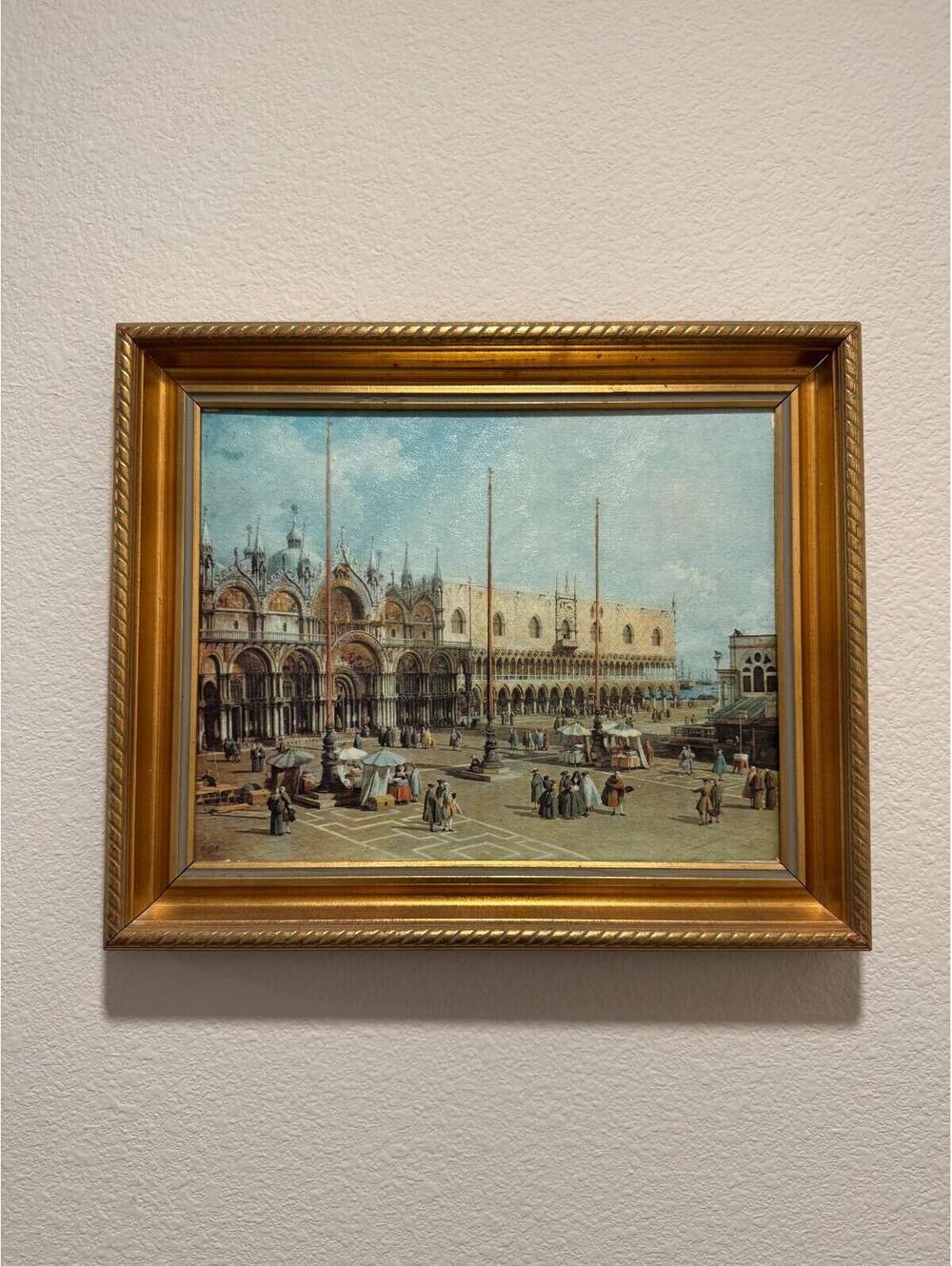 Vintage Framed Canaletto Reproduction Print Piazza San Marco Venice Great Condit